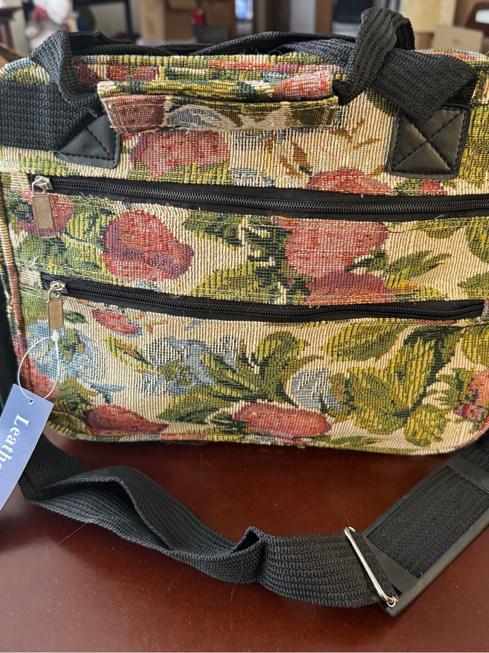 Floral Tapestry Crossbody Bag - Pink & Green